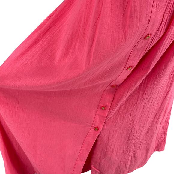Vtg 80s 90s Two Potato Button Down Tie Back Short Sleeve Maxi Dress XL Pink NOS - Picture 7 of 16